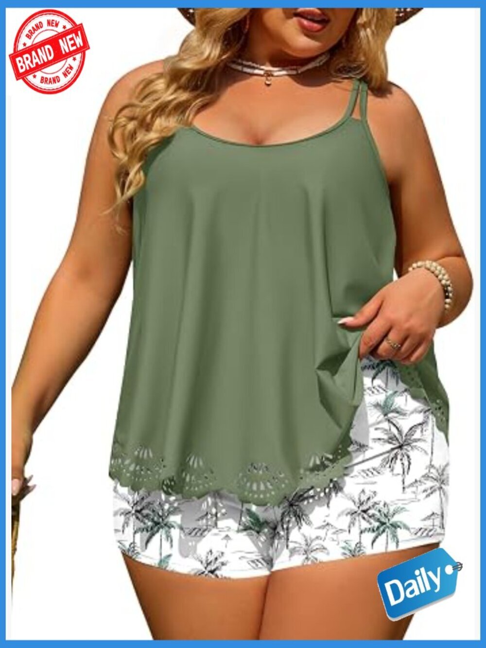 Plus Size Tankini Swimsuit Full Coverage with Shorts Tummy Control